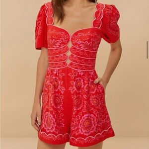 NTW Farm Rio Olivia Smocked Floral Red Romper